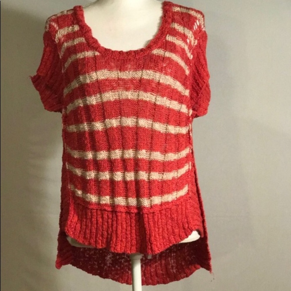 Free People Striped Hi-Lo Ribbed Knit Sweater. - Picture 3 of 3